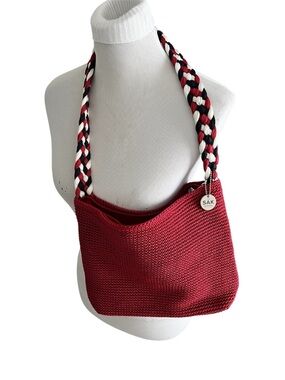 The Sak Tomato Red Woven Hobo with Braided Navy White Red Strap with Wallet